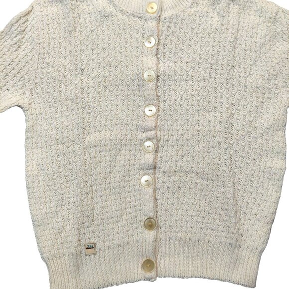 Vintage 1940s-1950s Ivory Cream Knit Long Sleeve Cardigan Sweater XXS - Picture 4 of 9